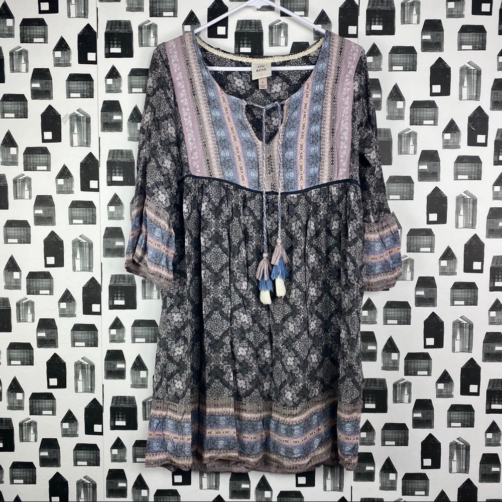 Knox Rose | Bohemian Print Tassled Midi Dress